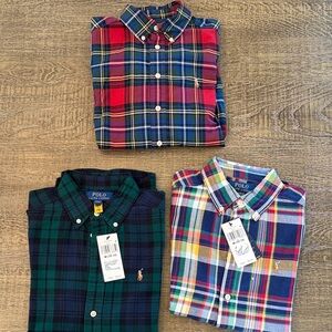 Polo by Ralph Lauren Red, Blue and Green Plaid Button-Down Shirts - Set of 3